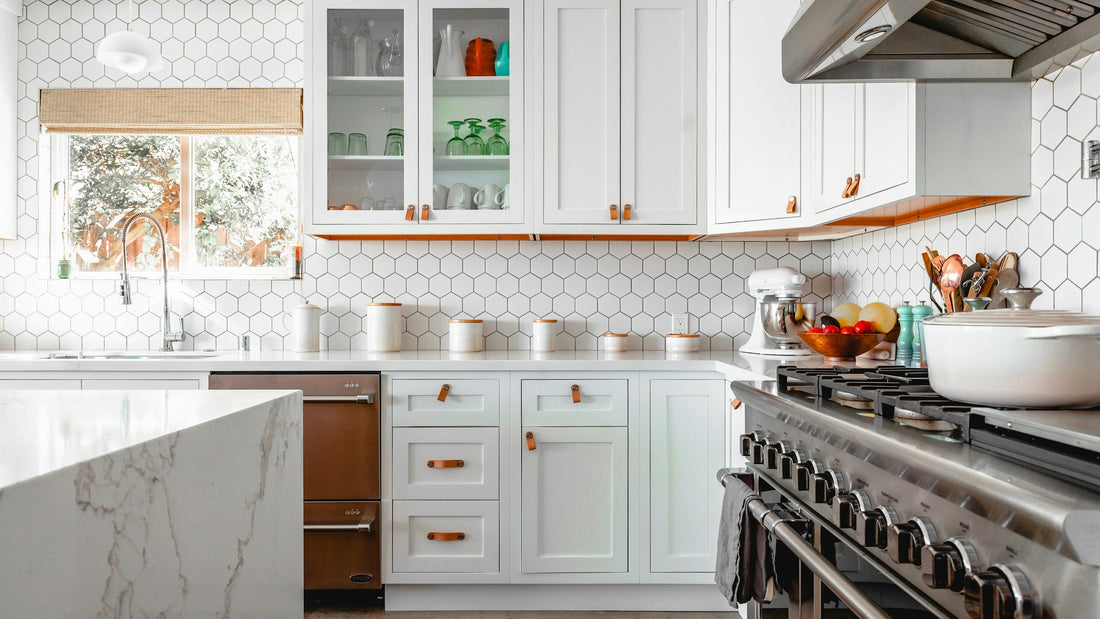 Bright modern kitchen counter ready for food prep