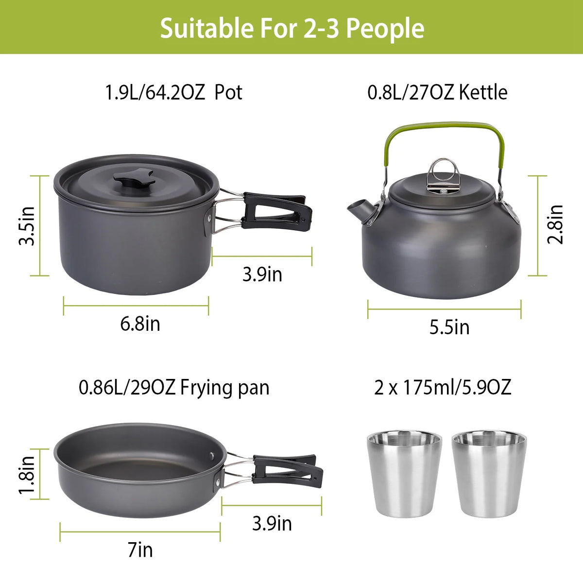 12Pcs Camping Cookware Set Aluminum Pot Pan Kettle Cup Fork Spoon Knife with Storage Bags for Hiking Picnic Outdoor