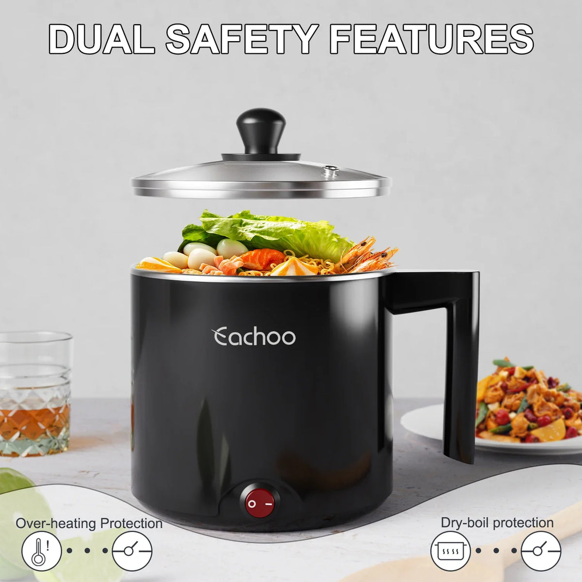 Hot Pot Electric, 1.5L Non-Stick Saucepan, Versatile Electric Cooker for Noodles, Steaks, Eggs & Pasta, Quick-Cook Option