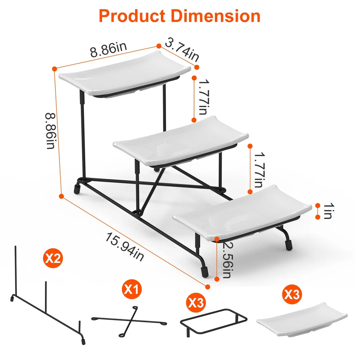 1Pc 3Tier Plastic Serving Tray Dessert Server Display Serving Stand Dinnerware with 3 Rectangular Plastic Serving Platters Metal Stand for Entertaining Fruit Dessert Veggie Cookies Party