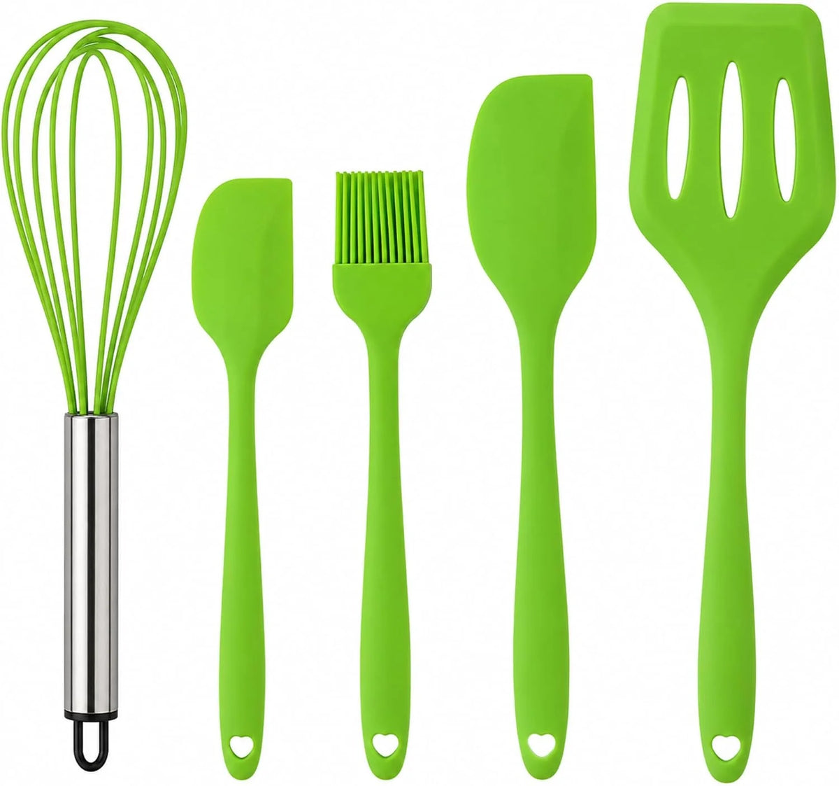 5-Piece Silicone Kitchen Utensil Set — Spatula, Turner, Whisk & Brush