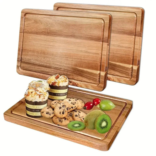 Wooden Cutting Boards for Kitchen Meal Prep & Serving - Bamboo Wood Serving Board Set with Deep Juice Groove Side Handles - Charcuterie & Chopping Butcher Block for Meat