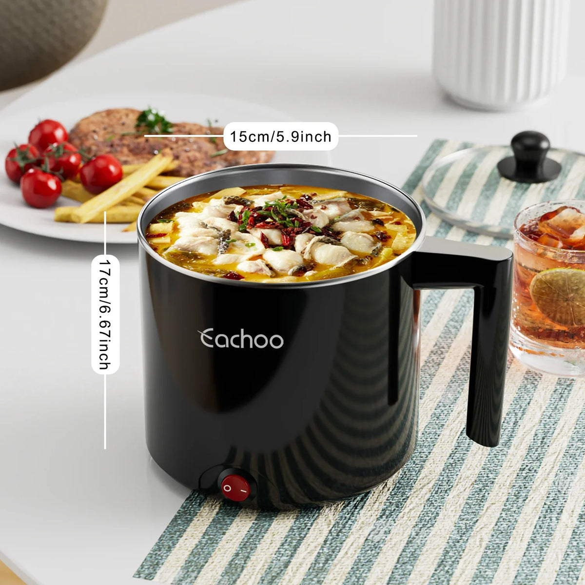 Hot Pot Electric, 1.5L Non-Stick Saucepan, Versatile Electric Cooker for Noodles, Steaks, Eggs & Pasta, Quick-Cook Option