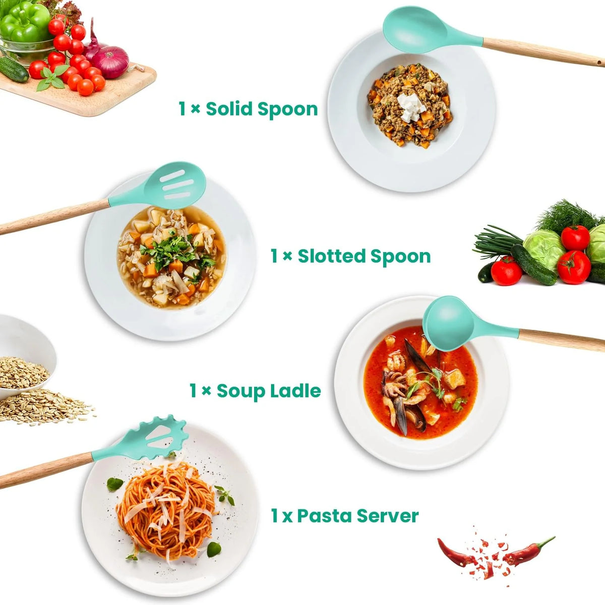4 Colors Options -- Set of 35Pcs Kitchen Cooking Utensils Set Spatula Set Baking Utensil Set Kitchen Accessories Necessities with Holder Egg Whisk Separator Tong Turner Spoons Cups