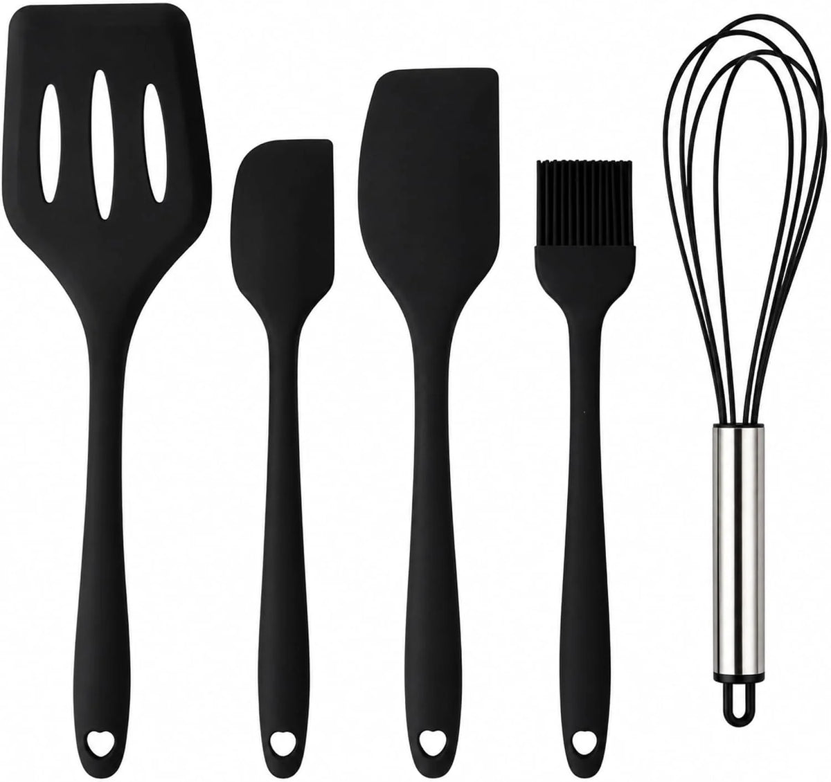 5-Piece Silicone Kitchen Utensil Set — Spatula, Turner, Whisk & Brush