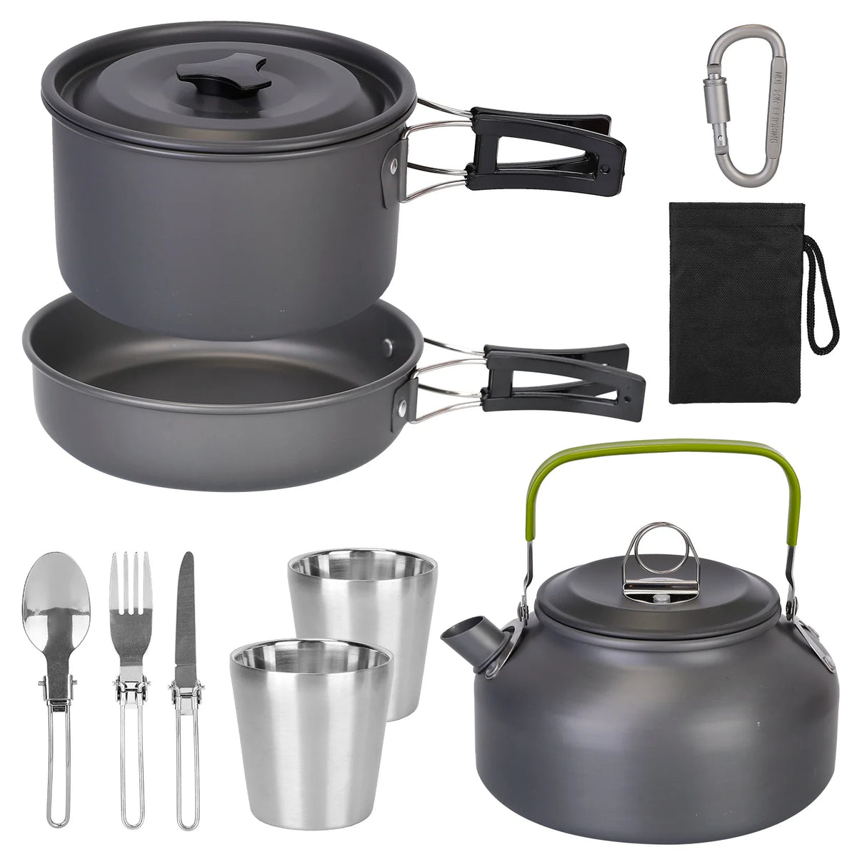 12Pcs Camping Cookware Set Aluminum Pot Pan Kettle Cup Fork Spoon Knife with Storage Bags for Hiking Picnic Outdoor