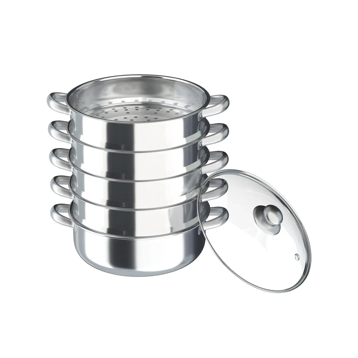 5-Tier Stainless Steel Steamer Cookware Cooking Pot Tier 4 Steaming Grids 1 Cooking Pot 28Cm/30Cm/26Cm Steamer Pot