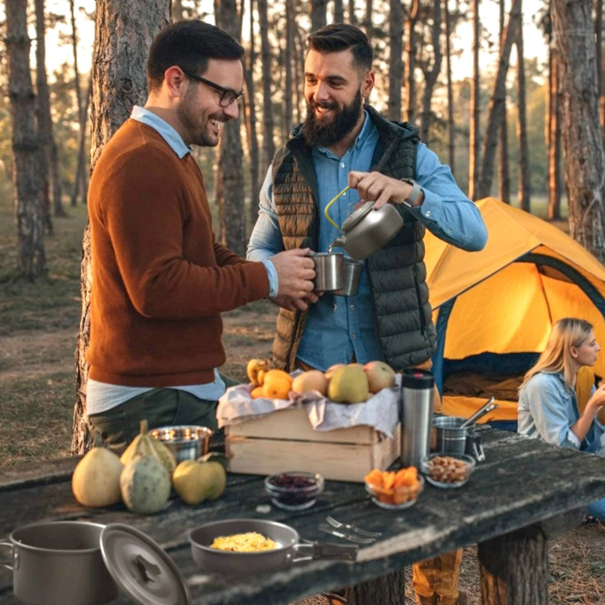 12Pcs Camping Cookware Set Aluminum Pot Pan Kettle Cup Fork Spoon Knife with Storage Bags for Hiking Picnic Outdoor