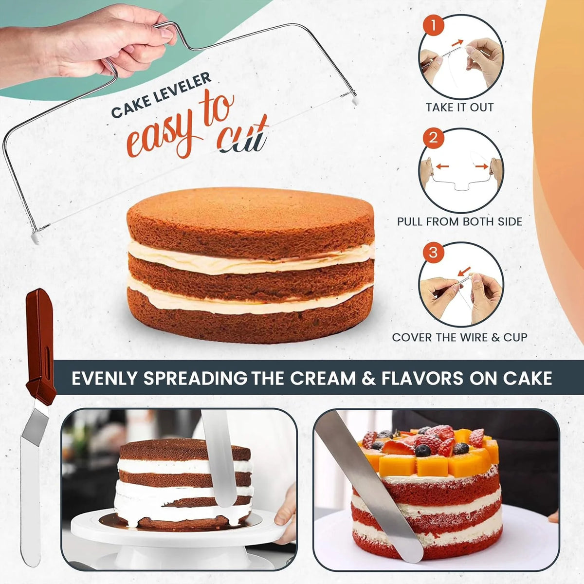 100Pcs Cake Pan Sets for Baking + Cake Decorating Supplies: 3 Non-Stick Springform Pans Set (4, 7, 9 Inches), Icing Tips, Cake Leveler – Multi-Functional Leak-Proof Cheesecake Pan & Ebook