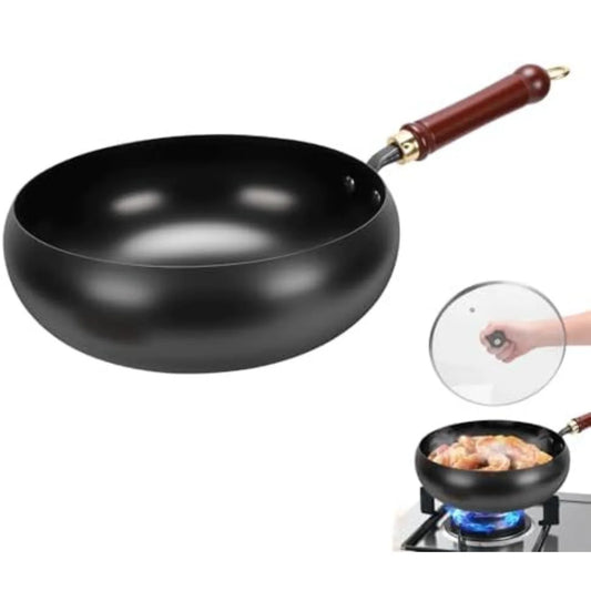 Gugxiom Suntuup Japanese Iron Pan, 28Cm/11In Cast Iron Wok (Glass Lid)