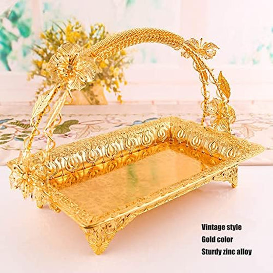 Gugxiom Coffee Serving Tray, Vintage Serving Tray with Handles, 11.8In*8.1In, Gold Tray Decorative Trays for Tea, Coffee, Wine, Fruit, Cake, or Magazines, Newspapers, Etc.