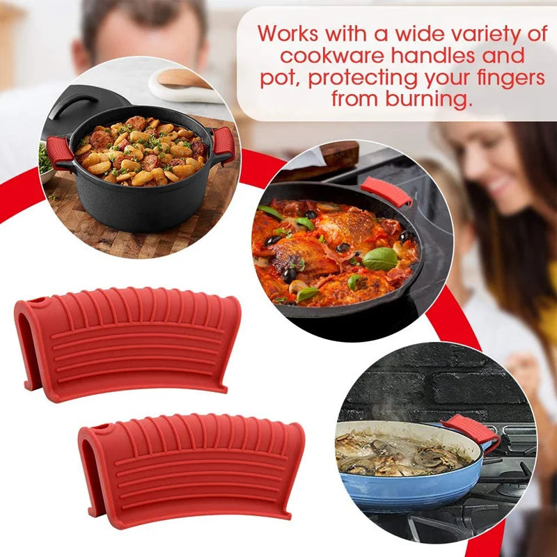 1 Set of 3Pcs,Silicone Hot Handle Holder, Heat Resistant Potholder Cookware Handle Cast Iron Skillets Handles Grip Covers for Cast Iron Skillet