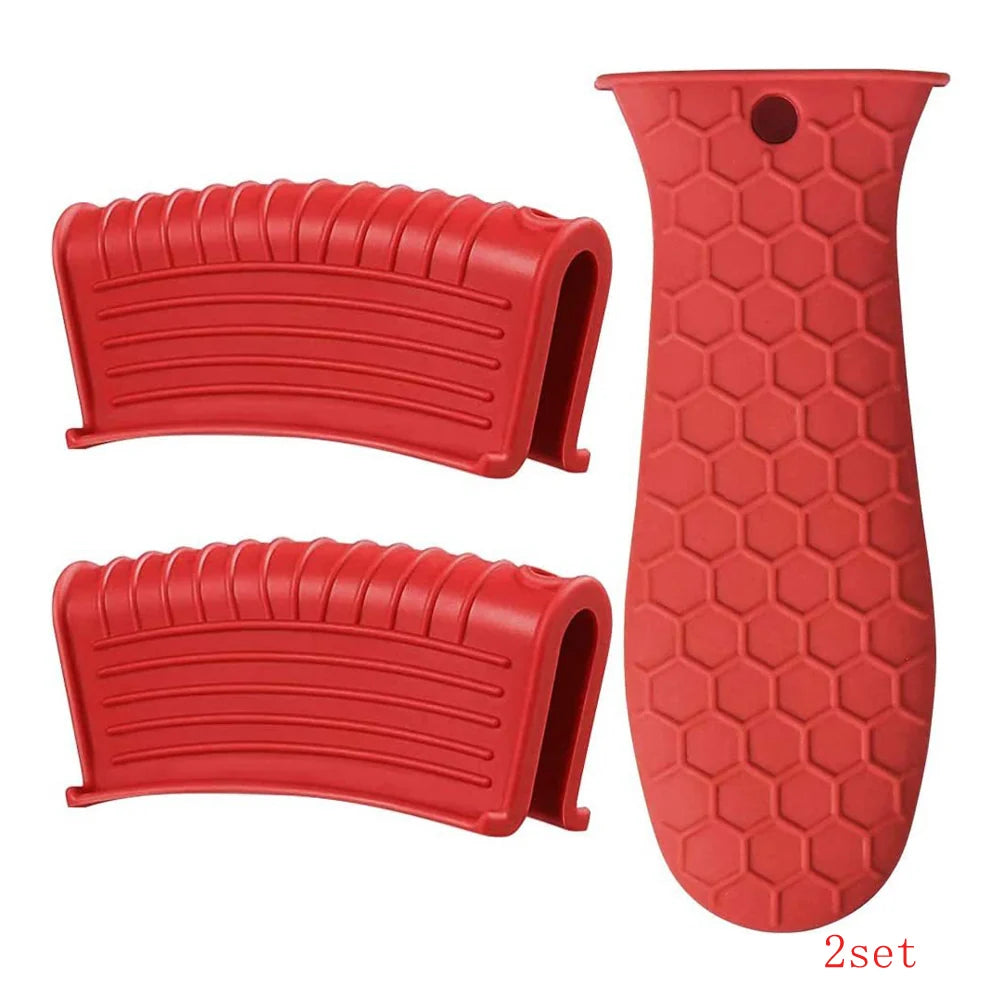 1 Set of 3Pcs,Silicone Hot Handle Holder, Heat Resistant Potholder Cookware Handle Cast Iron Skillets Handles Grip Covers for Cast Iron Skillet
