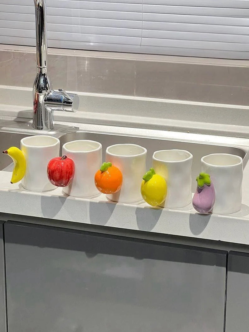 Handmade Cute Fruit Ceramic Coffee Mug, Whimsical Espresso Cups