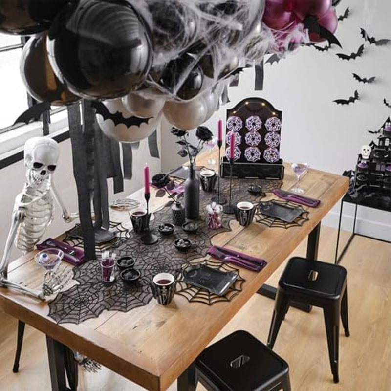 Halloween Table Runner, Black Lace Spider Web Table Runners, 18 X 72Inch