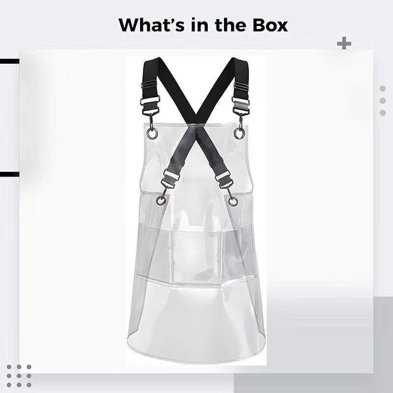 Cross-Back Adjustable Apron, Waterproof TPU Polyester Work Apron with 3 Pockets for Kitchen, Salon & Art