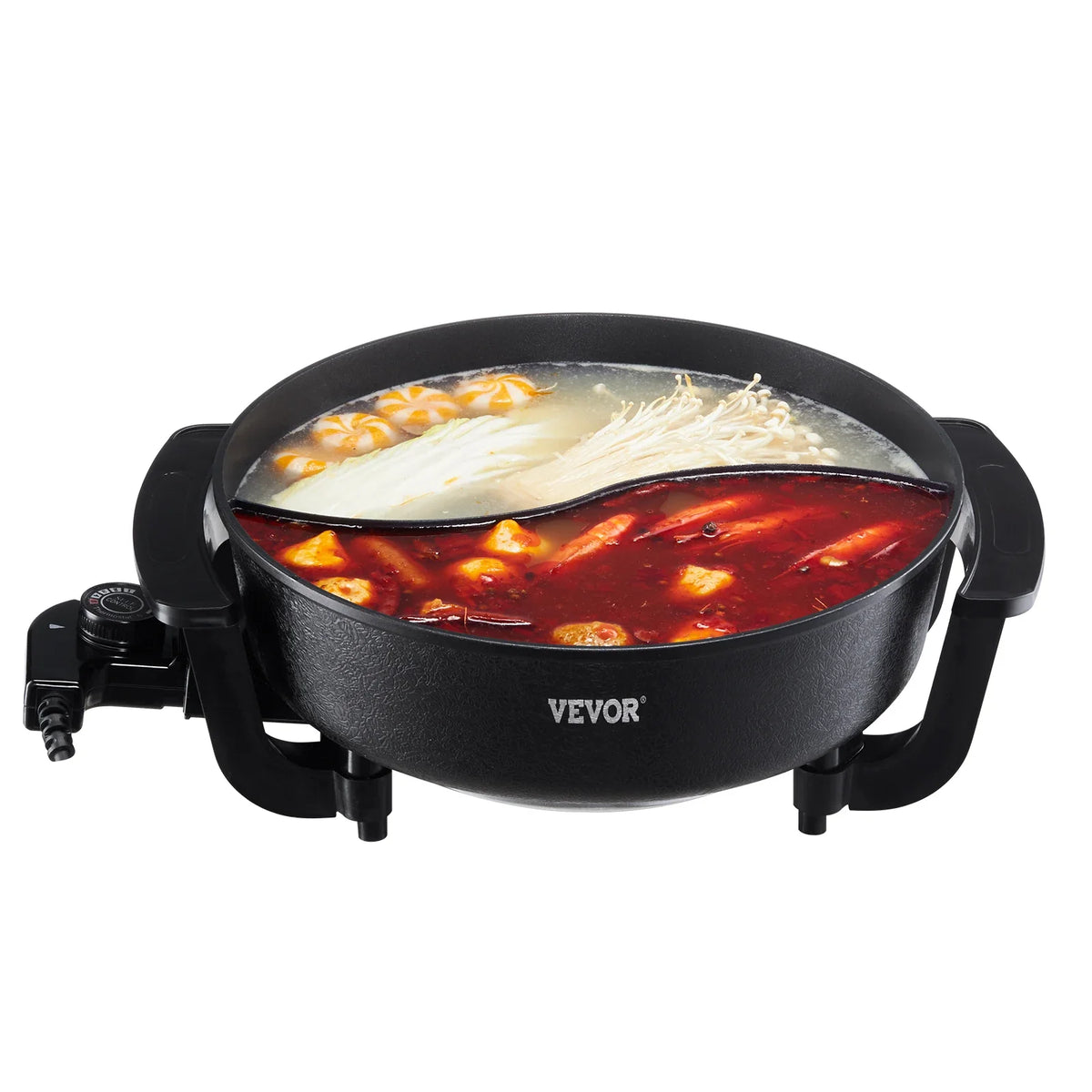 Succebuy Electric Hot Pot 5 L Double-Flavor Shabu Shabu Pot Non-Stick Electric Cooker with Divider Glass Lid for 6-10 People