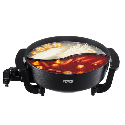 Succebuy Electric Hot Pot 5 L Double-Flavor Shabu Shabu Pot Non-Stick Electric Cooker with Divider Glass Lid for 6-10 People