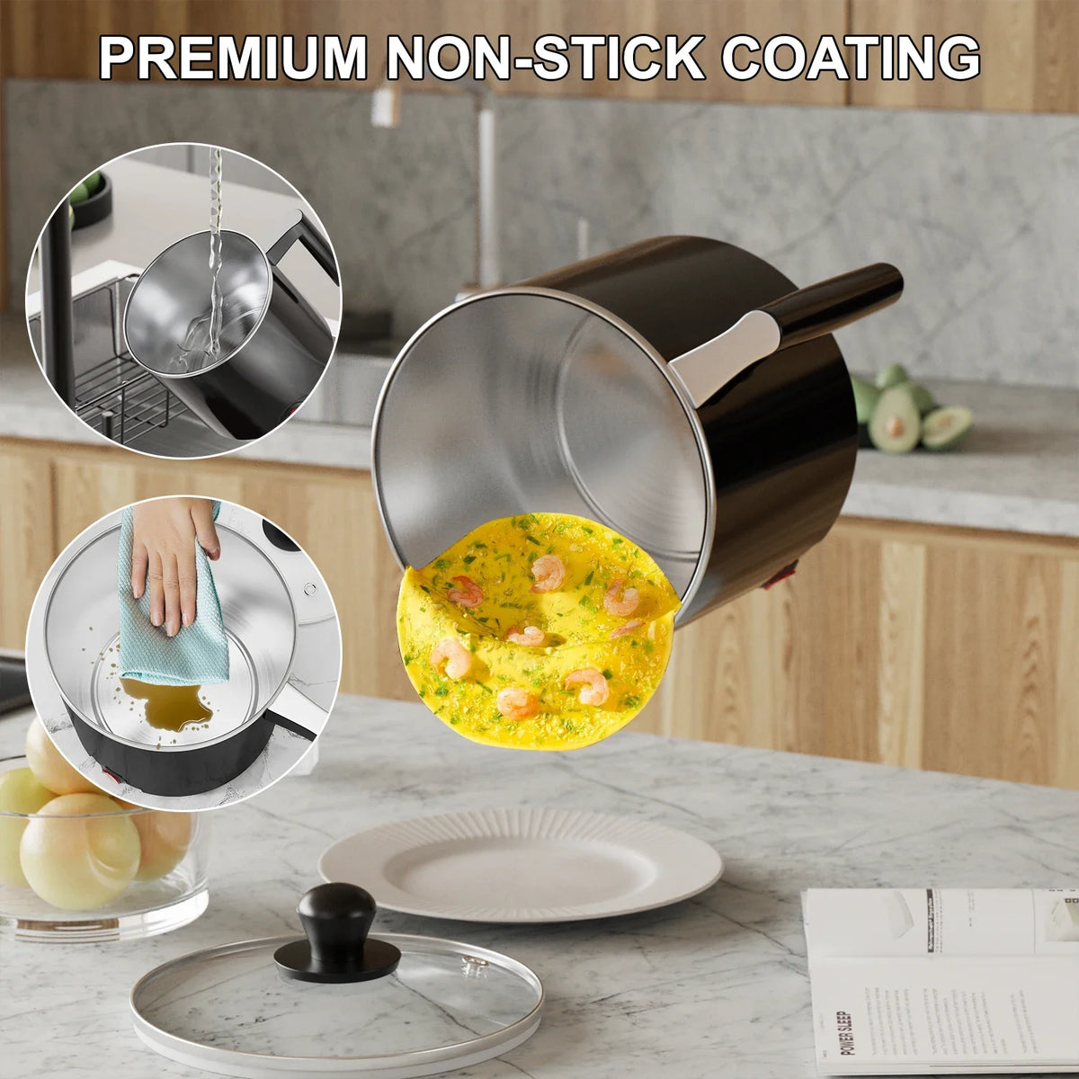 Hot Pot Electric, 1.5L Non-Stick Saucepan, Versatile Electric Cooker for Noodles, Steaks, Eggs & Pasta, Quick-Cook Option