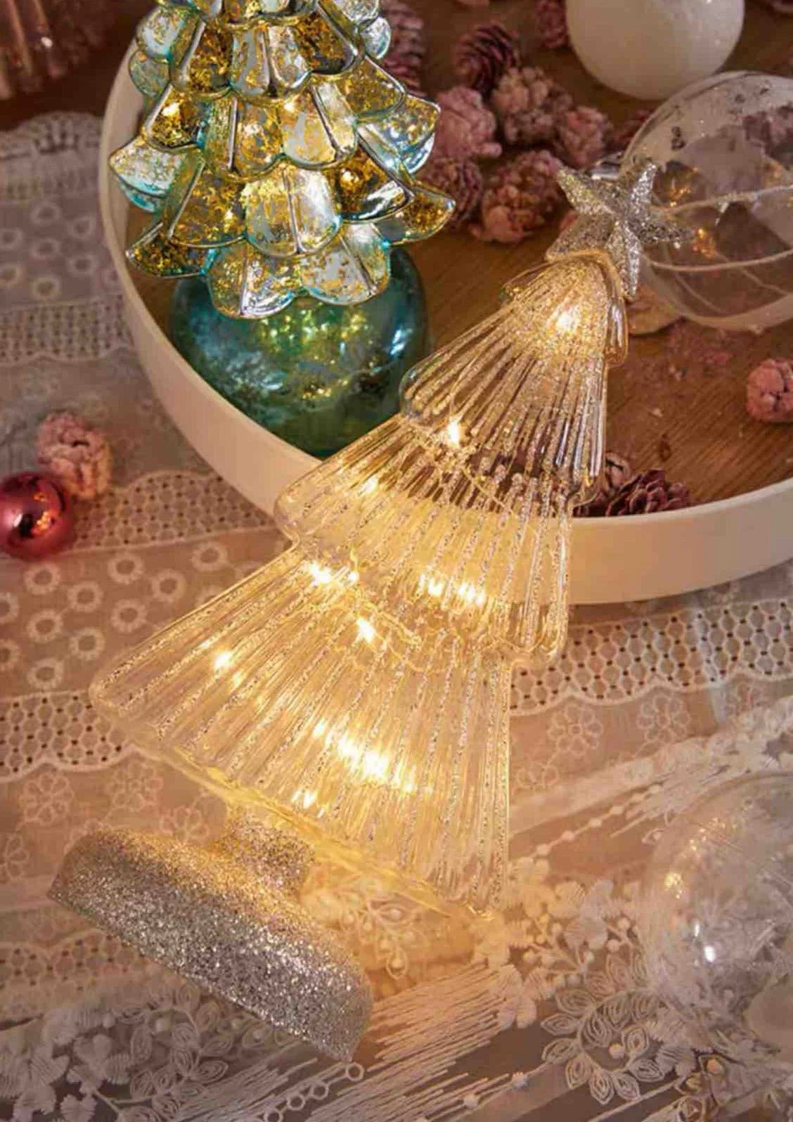 Sparkling Christmas Tree Led Light, Elegant Table Setting & Tablescape Decor Centerpiece