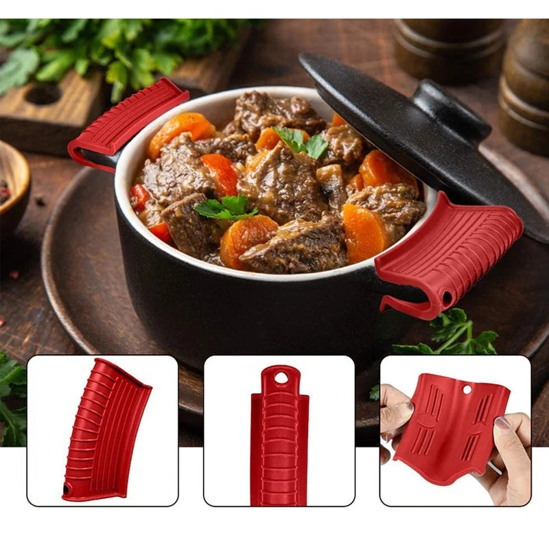 1 Set of 3Pcs,Silicone Hot Handle Holder, Heat Resistant Potholder Cookware Handle Cast Iron Skillets Handles Grip Covers for Cast Iron Skillet
