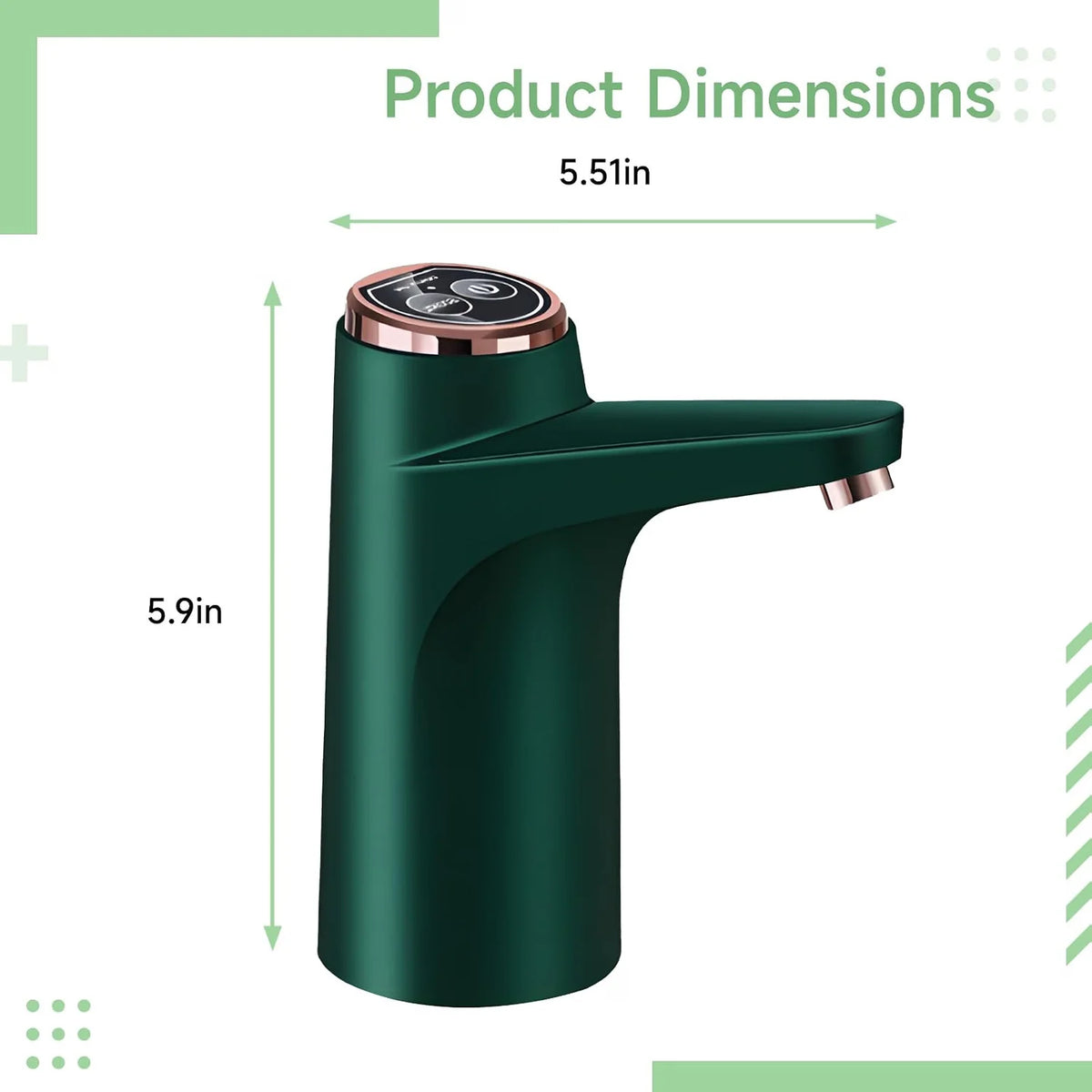 Electric Water Bottle Pump, Dual Button Automatic Water Dispenser, USB Rechargeable, Green