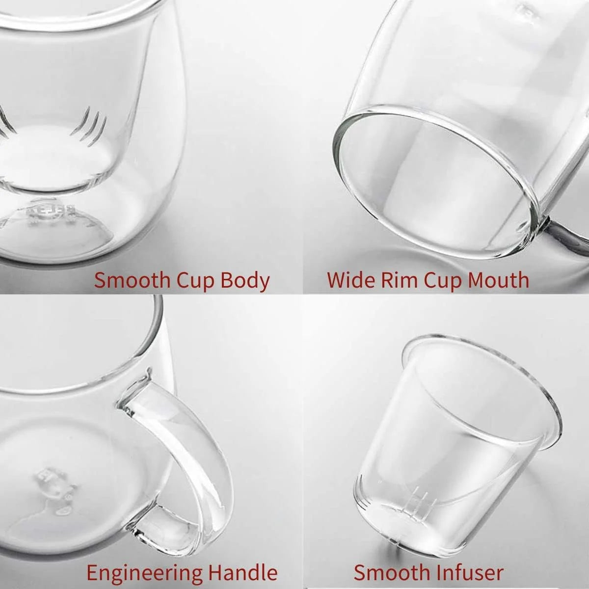 Glass Tea Cup with Infuser & Lid, 17.6 Oz Borosilicate Glass Steeping Mug for Loose Leaf & Blooming Tea, C500