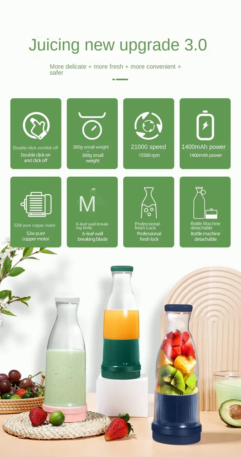 Electric Orange Juicer Bottle Portable Juicer Blender Wireless Fresh Juice Extractors Mixer Kitchen Fruit Squeezer Blender