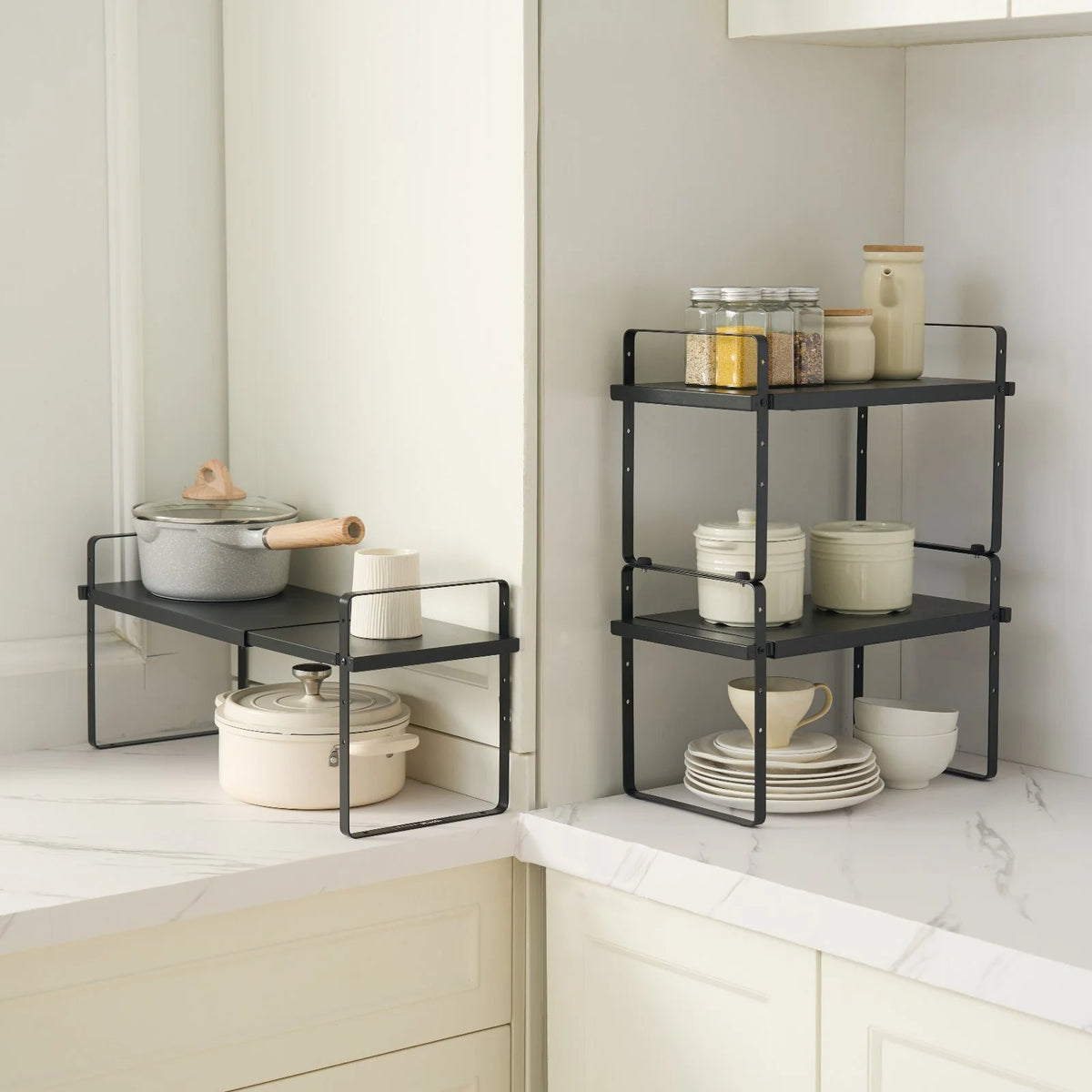 2 Tier Cabinet Organizer Shelf Counter Shelves Steel Kitchen Storage Spice Rack