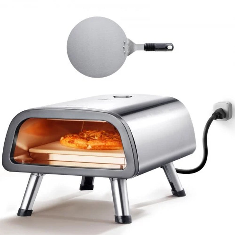 12 Electric Pizza Oven Countertop, Stainless Steel Pizza Maker Machine with Pizza Stone and Spatula, Heats up to 850¡Ãf, Multipurpose Indoor & Outdoor Pizza Cooker for Restaurant Home Camping