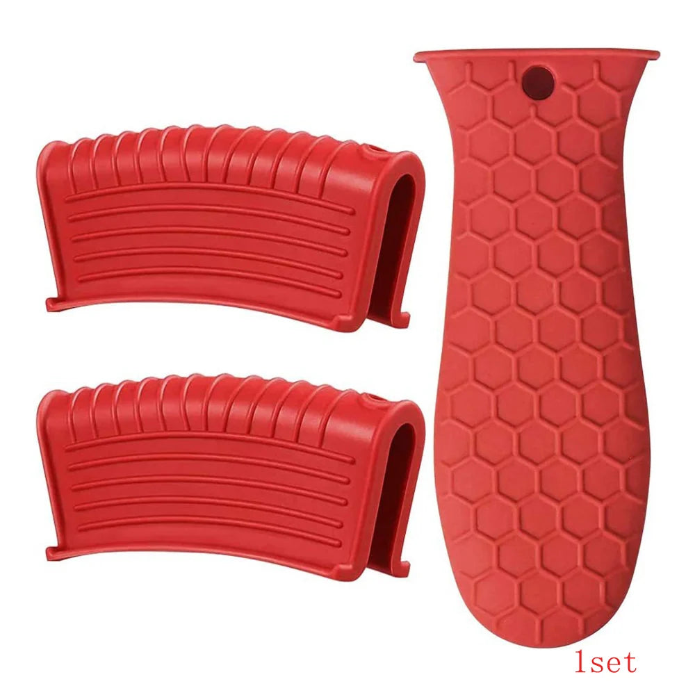 1 Set of 3Pcs,Silicone Hot Handle Holder, Heat Resistant Potholder Cookware Handle Cast Iron Skillets Handles Grip Covers for Cast Iron Skillet