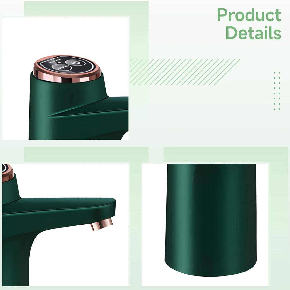 Electric Water Bottle Pump, Dual Button Automatic Water Dispenser, USB Rechargeable, Green