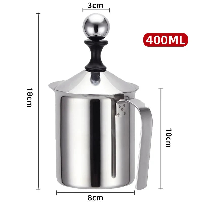 Milk Frothers Stainless Double Mesh Milk Creamer Milk Foam for Coffee Milk Egg Beater Kitchen Tool Coffee Mixer Frother 400ML