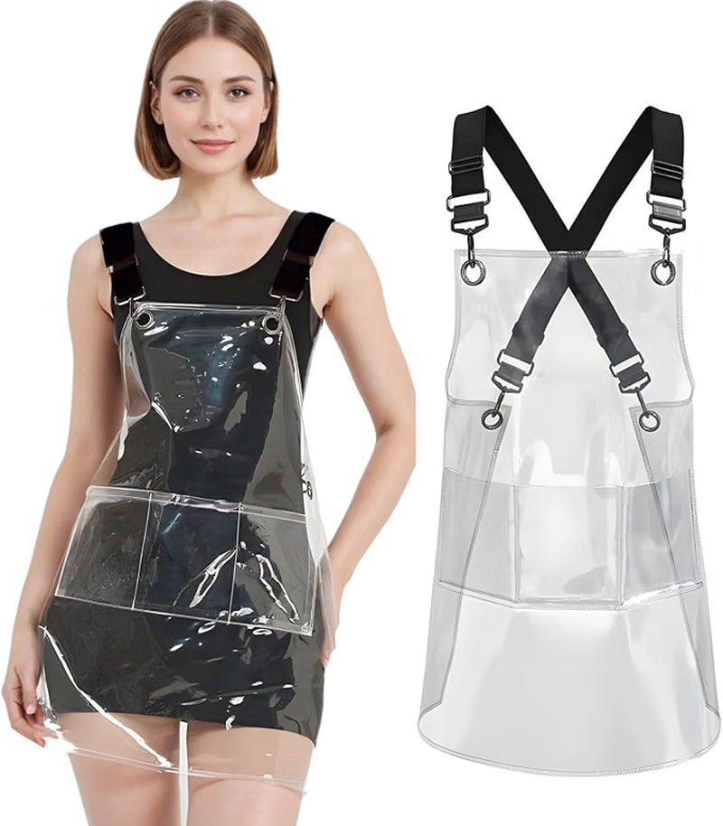 Cross-Back Adjustable Apron, Waterproof TPU Polyester Work Apron with 3 Pockets for Kitchen, Salon & Art