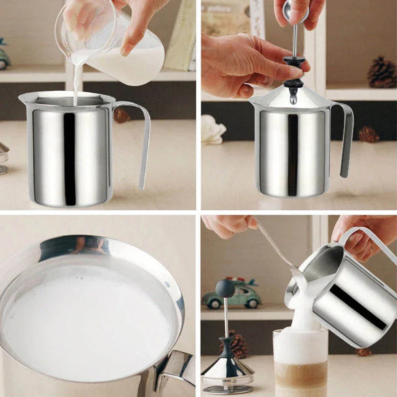 Milk Frothers Stainless Double Mesh Milk Creamer Milk Foam for Coffee Milk Egg Beater Kitchen Tool Coffee Mixer Frother 400ML