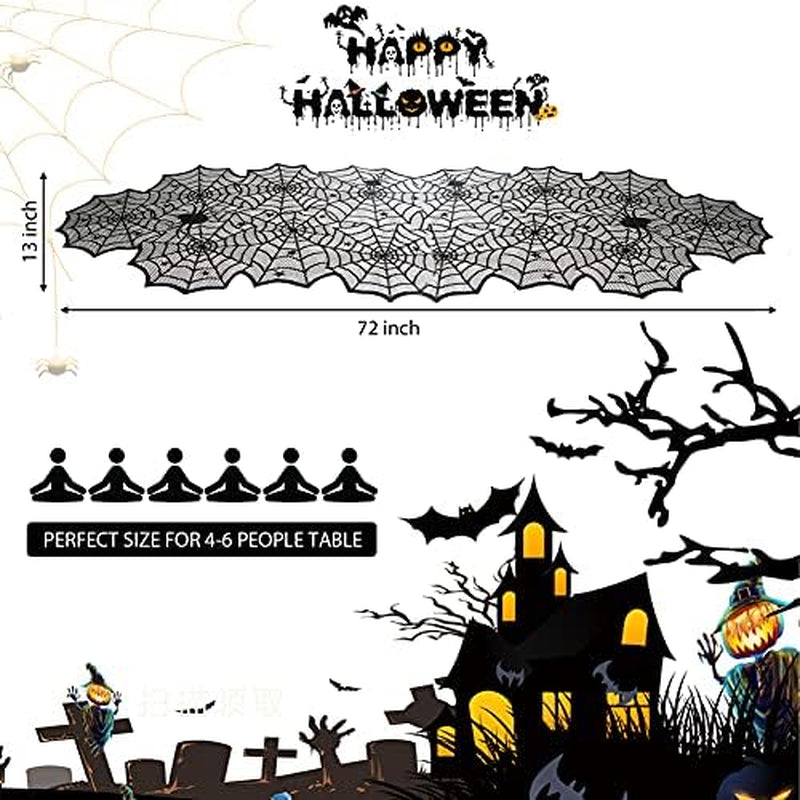 Halloween Table Runner, Black Lace Spider Web Table Runners, 18 X 72Inch