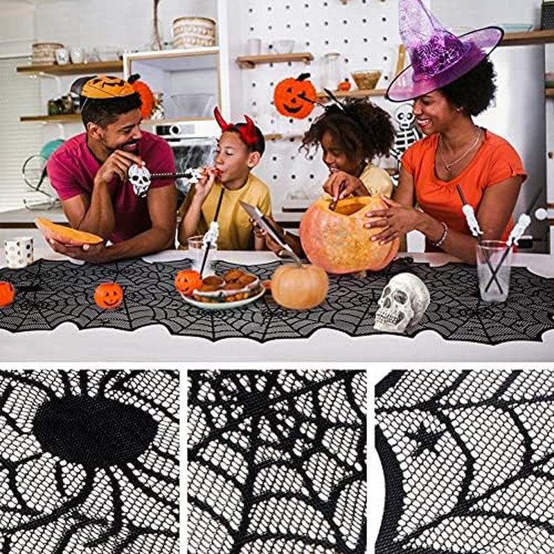 Halloween Table Runner, Black Lace Spider Web Table Runners, 18 X 72Inch